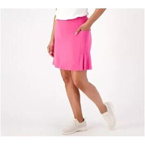 Denim and Co Active French Terry Pull On Skort Pleated Hem Pink Petite Small NEW